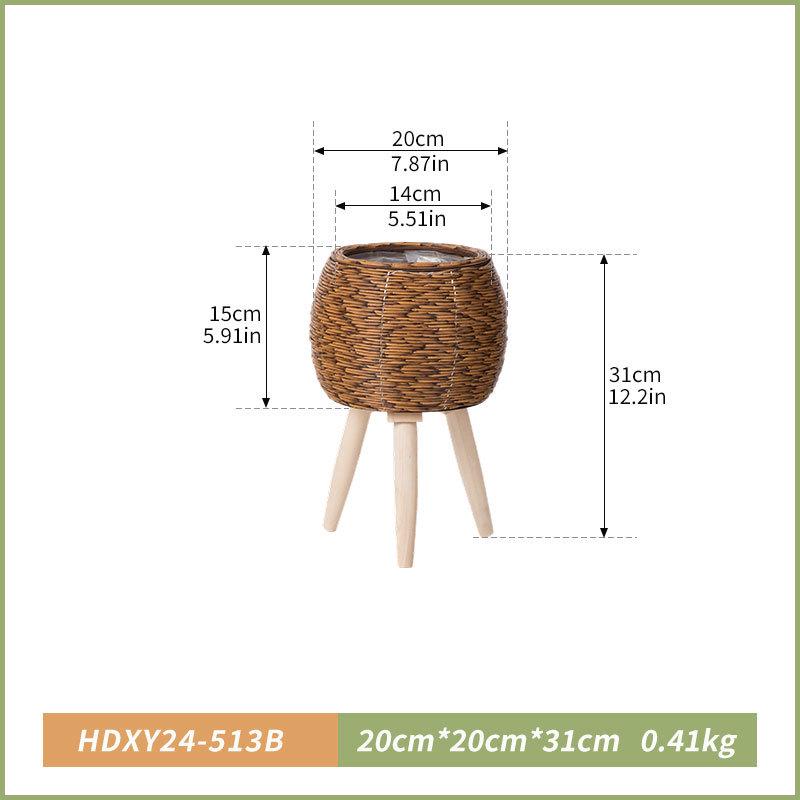 Triangular Faux Rattan Flower Stand - Desktop Succulent Holder and Decorative Straw Woven Pot