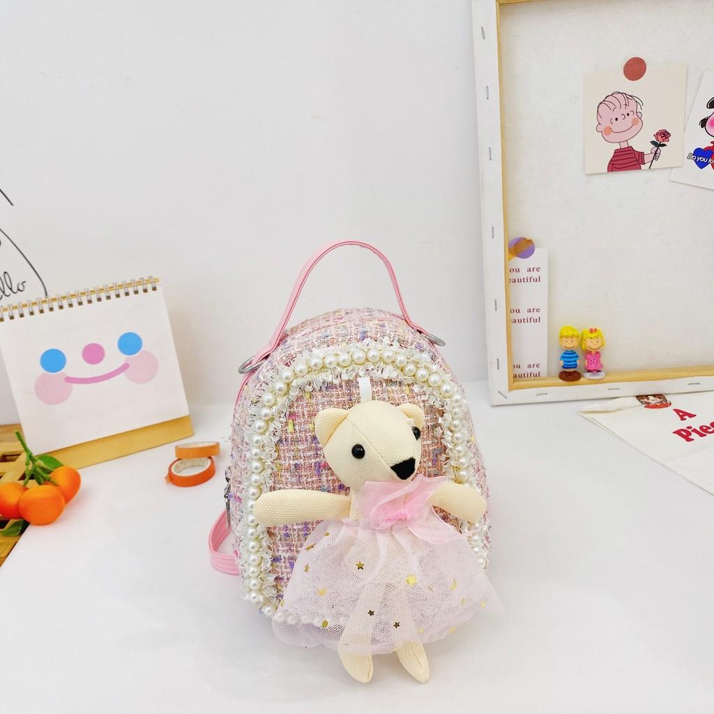 Versatile Mini Pearl Cute Kids Purse With Zipper Pocket For Coins And Small Essentials Bear Pink