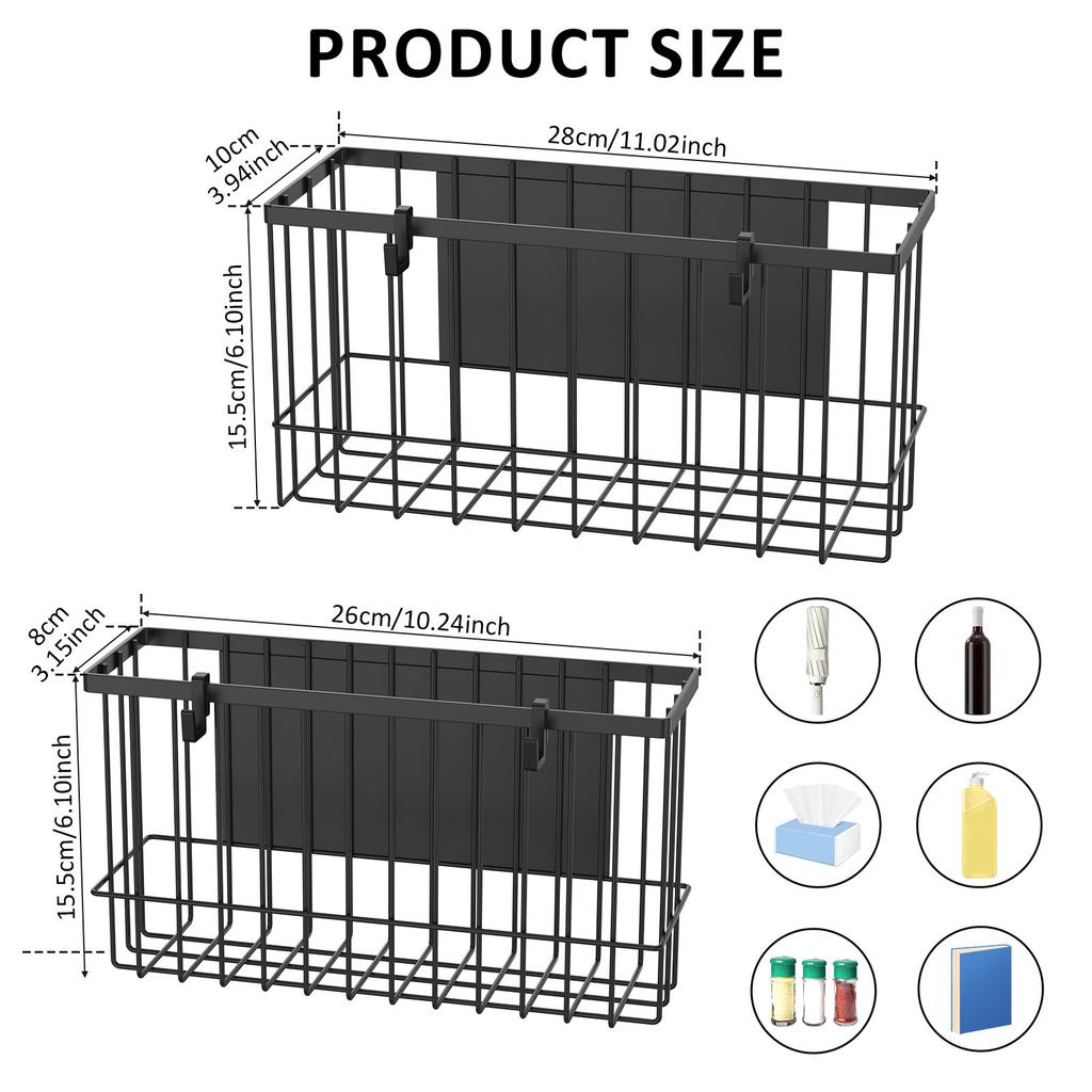 Magnetic Basket Organizer Black Mesh Holder Magnetic Book Shelf Strong Magnetic for Fridge Refrigerator Office File Foil Home