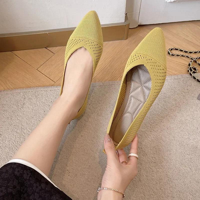 Fashion Solid Colour Knitting Flat Shoes for Women Fashion Female Casual Ballet Flats Footware Breathable Mesh Comfort Loafers 2025