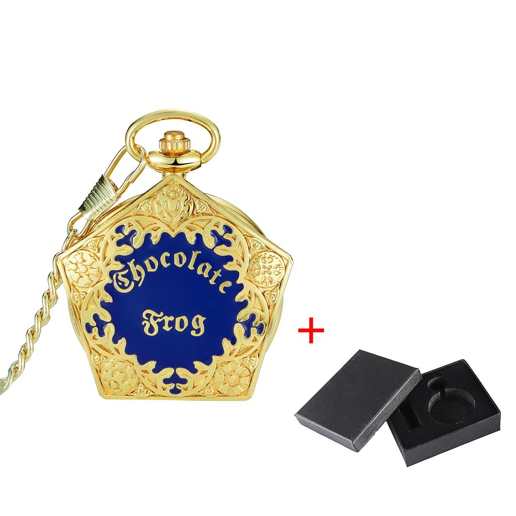 Personalized Fashion College Style Pentagonal Gold Blue Case Quartz Pendant Hanging Watch for Boys and Students Pocket Watch