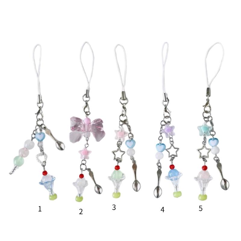 Sweet Phone Chain Strap Lanyard Ice Cream Bead Pendant Phone Charm Hangings Decoration Cute Phone Accessories