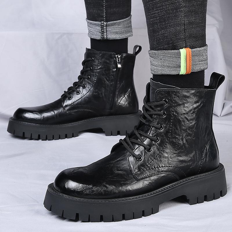 Mode Streetwear Herren Motorradstiefel Vielseitige Lässige High Top Schuhe Herren Echtes Leder Business Stiefel Klassische Kurze Stiefel