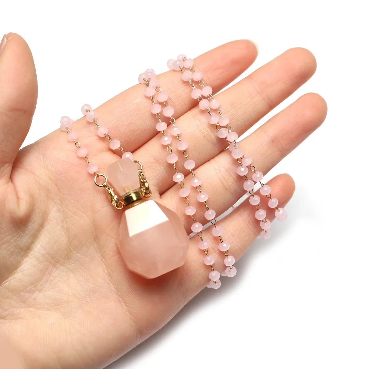 

Подвеска-кулон в виде флакона для духов из натурального камня, кулон-диффузор для эфирных масел из розового кварца и аметиста, жемчужное ожерелье