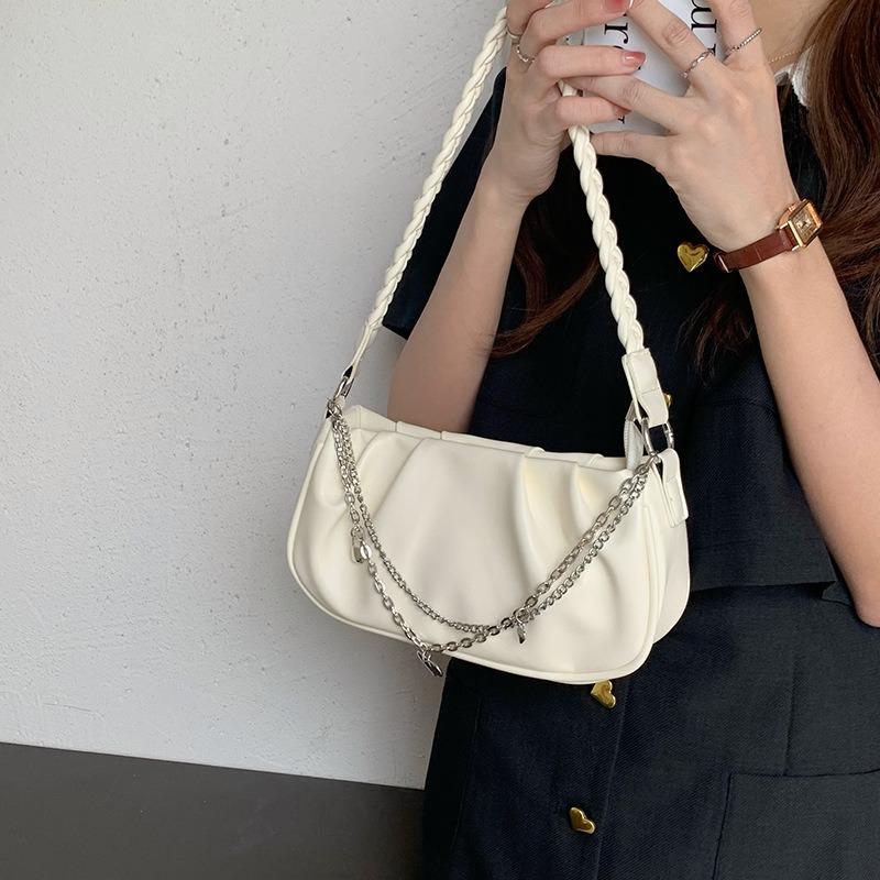 Small fresh cloud underarm bag niche design pleated shoulder bag women's crossbody texture chain woven handbag
