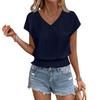 Women's Fashion V-neck Solid Color Hollow Short Sleeve Top T-shirt Summer