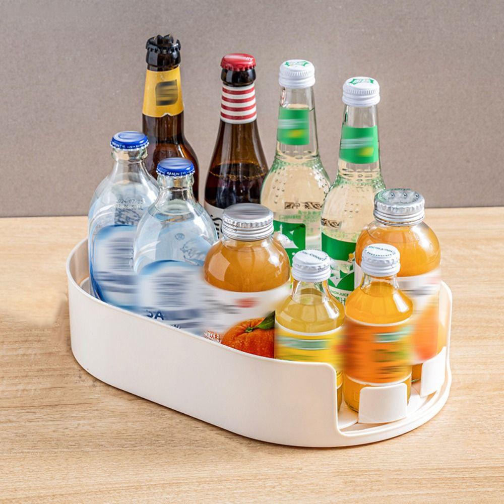 Space Saving Refrigerator Rotating Drink Storage Rack Swivel Tray Removable Rotating Spice Rack Anti-slip Plastic