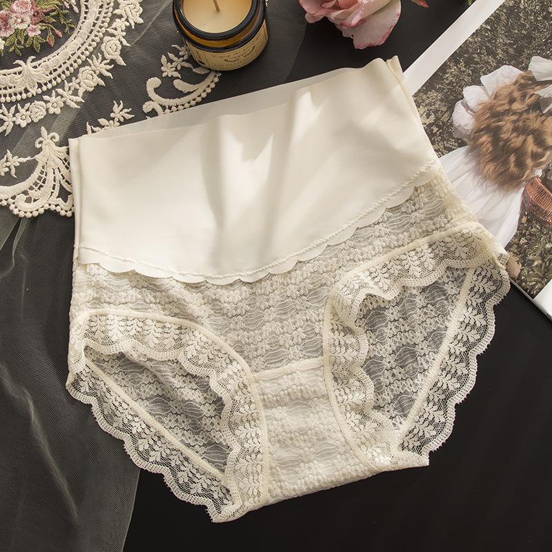 Ice Silk High Waist Compression Underwear for Women Sexy Lace Seamless Lifting Buttocks Breathable Summer Triangle Panties
