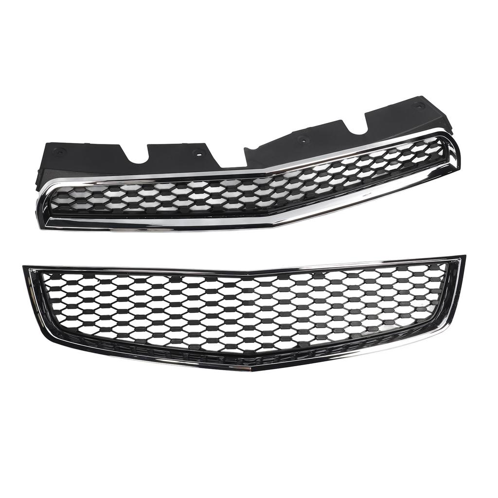 Bumper Upper Lower Grille Set Chrome Frame Sporty Bumper Radiator Grille Replacement for Chevy