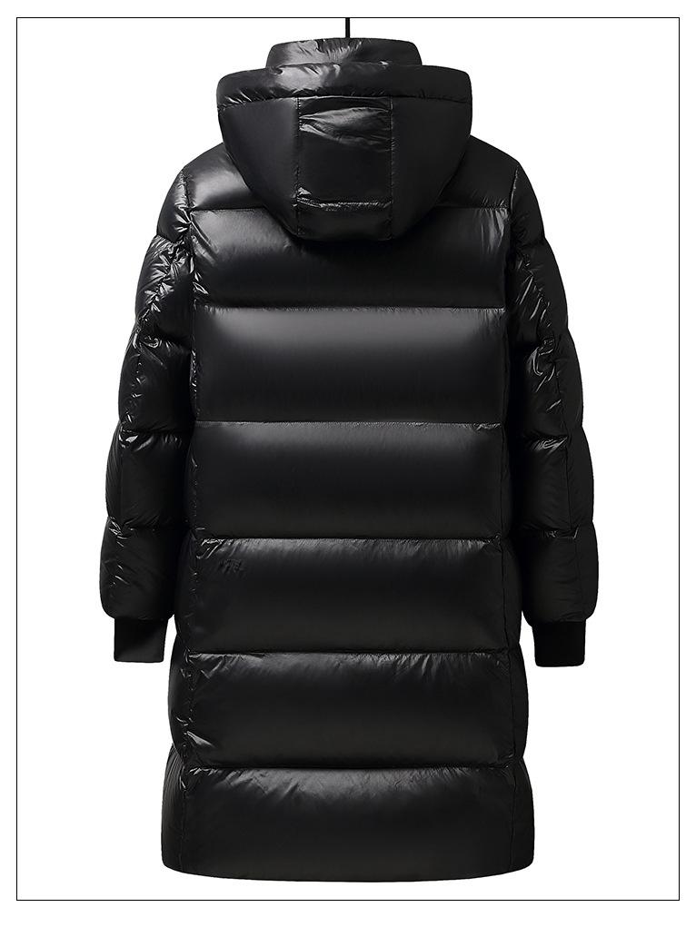Men's and Women's Black and Gold Hooded Long Down Jacket - Thickened for Cold Protection