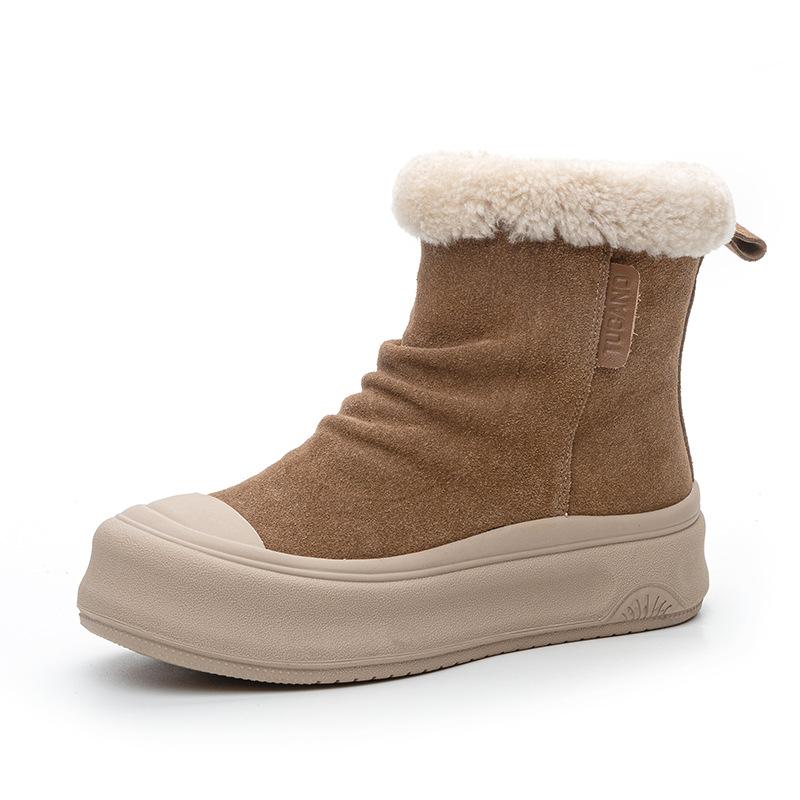 Leather high-top cotton shoes winter new thickened warm velvet medium tube socks snow boots