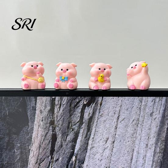 Animal Desk Accessory Pig Ornament Small Pink Piglet Synthetic Resin Figurine Decor with Raincoat Yellow Duck Micro Landscape