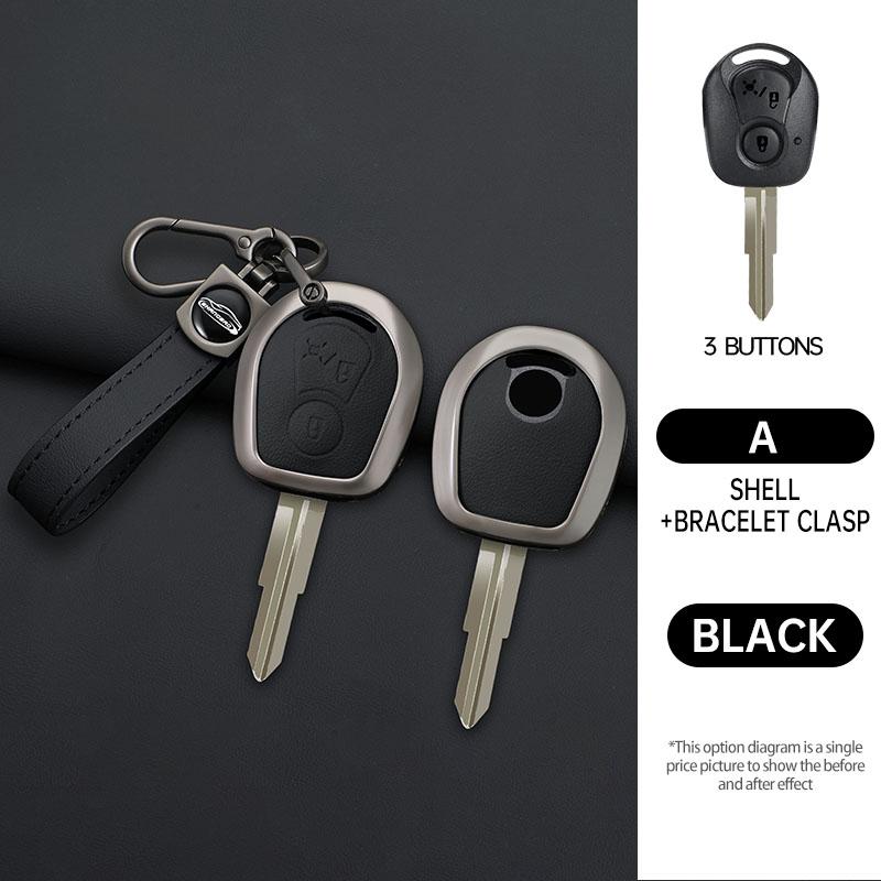 Zinklegering+Leer Auto Afstandsbediening Auto Sleutelhoes Cover Shell Fob Voor Ssangyong Actyon Kyron Rexton Korando Sleutelhanger Stylingaccessoires black