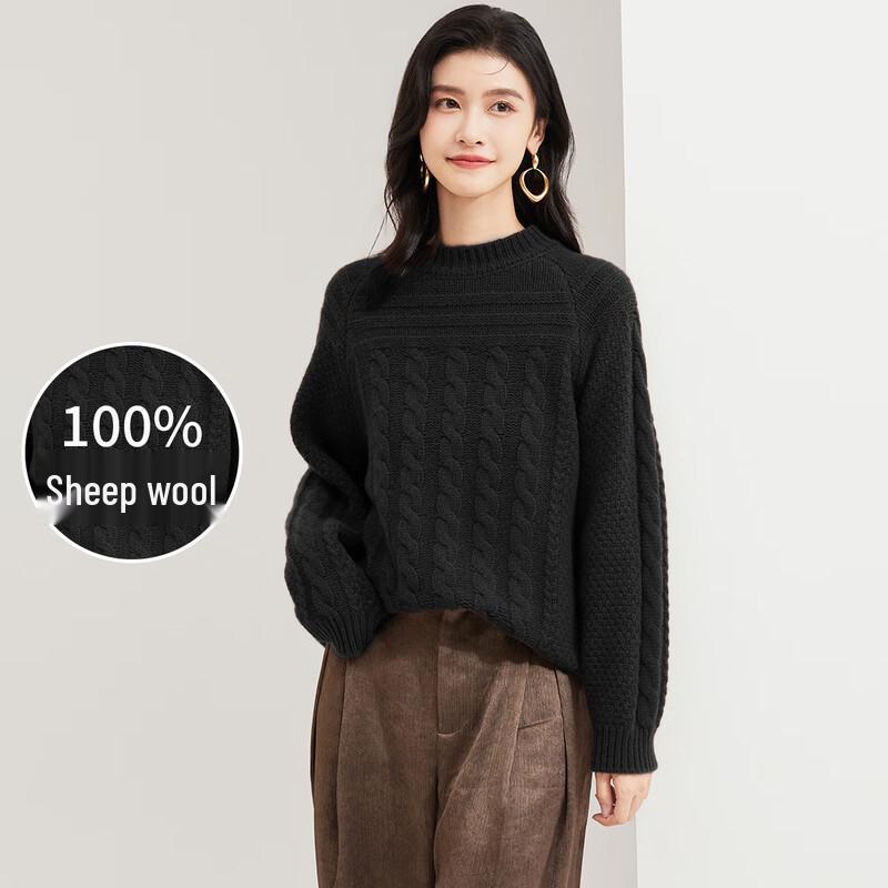 Women's 100% Merino Wool Cable Knit Pullover Sweater