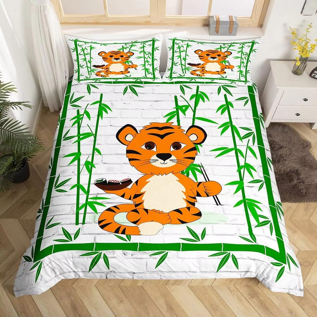 Cartoon Tiger Duvet Cover Set Wild Animal Theme Comforter Cover Kids Teens Adults Soft Microfiber Polyester Bedding Set 2/3 Pcs