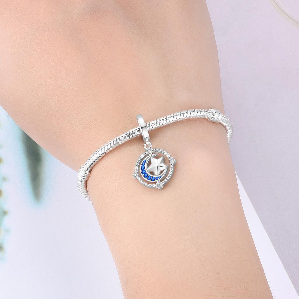 PANPOKI Copper Metal Double Sided Star And Moon Bead Components Authentic Original Pendant Bead Components Bracelet High Quality Fine Jewelry Charm