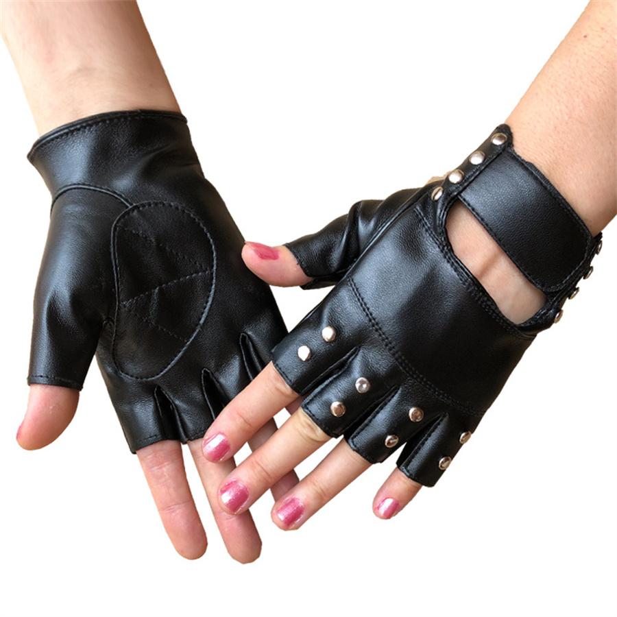 Herren Damen Nieten Halbfinger Lederhandschuhe, Punk Rock Gothic Fingerlose Handschuhe für Motorradfahren, Cosplay, Autofahren, Training, Bühnenauftritt
