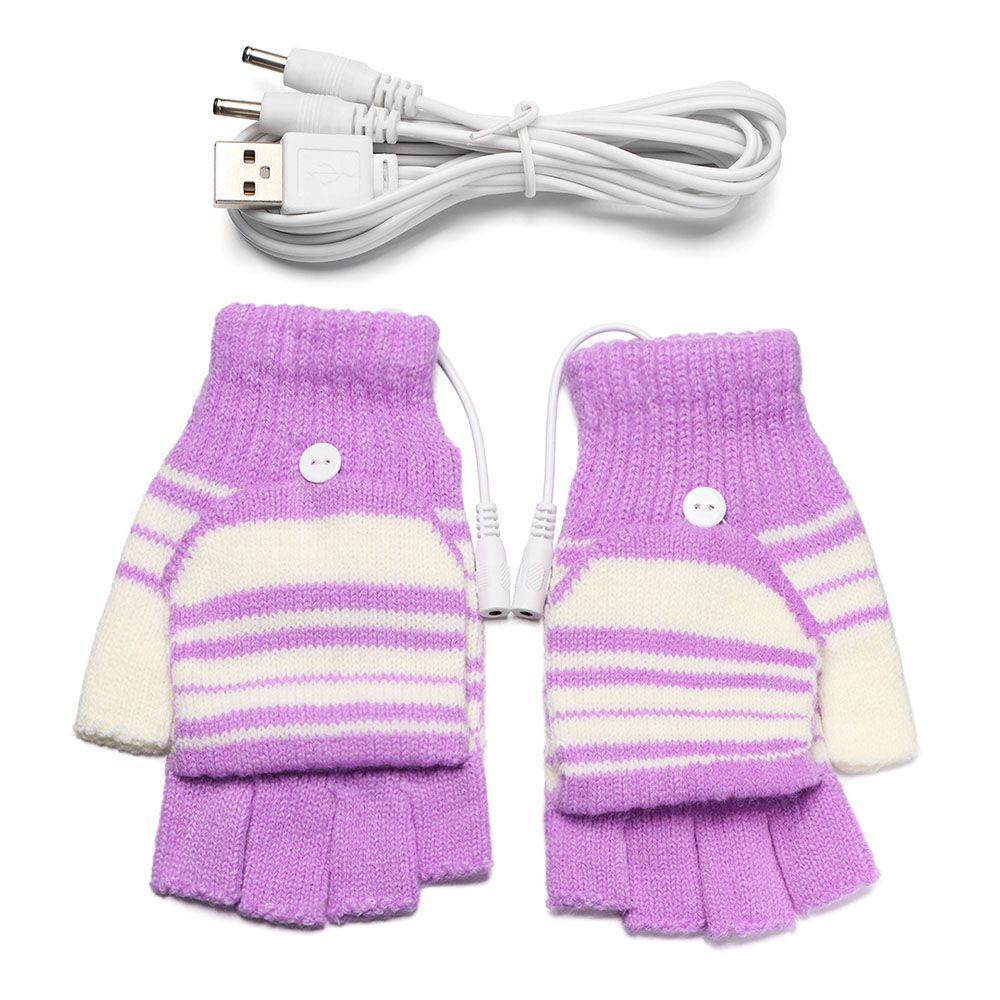 

Stripe Winter Knitted Mitten Full&Half Finger Gloves Heated Gloves Electric Heating Gloves фіолетовий