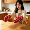 Thickened Cotton Oven Mitts with Heart Print Heat-Resistant Baking Gloves for Microwave Grill & Cooking Non-Slip Breathable Kitchen Essential