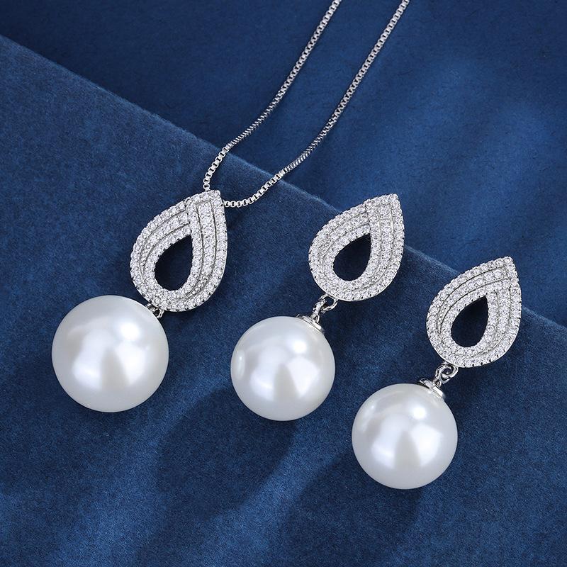 Jewelry Copper Bottom Gold-Plated Inlaid Fritillary Pearl Simple Pearl Set 14Mm