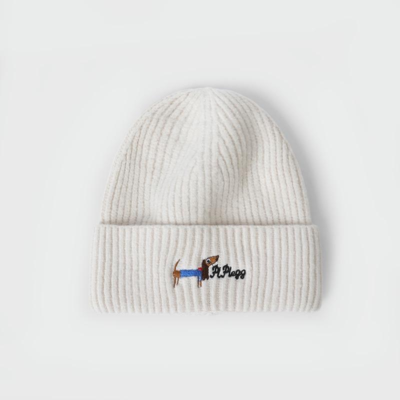 Cute Puppy Embroidered Knitted Hat Warm and Cold Hat Children Autumn and Winter Versatile Casual Face Small Cold Hat