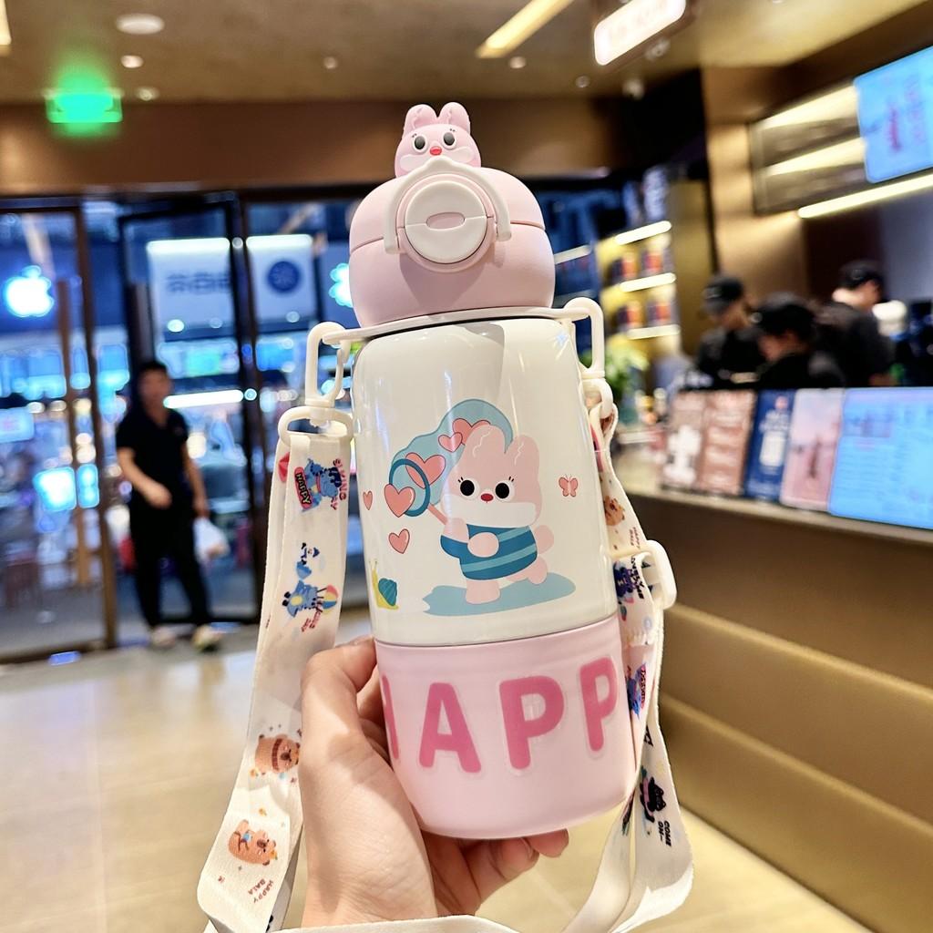 Childrens Cartoon Insulated Water Bottle With Straw Lock For School And Travel