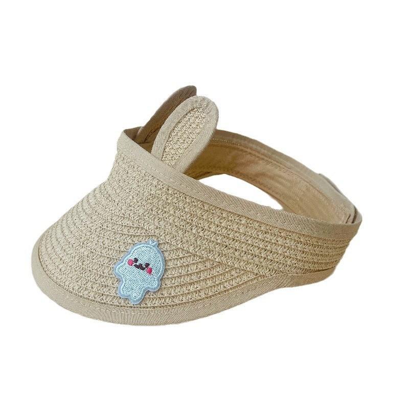 

Детская соломенная шляпа от солнца в корейском стиле - Летняя кепка с козырьком и открытым верхом с мишкой One Size