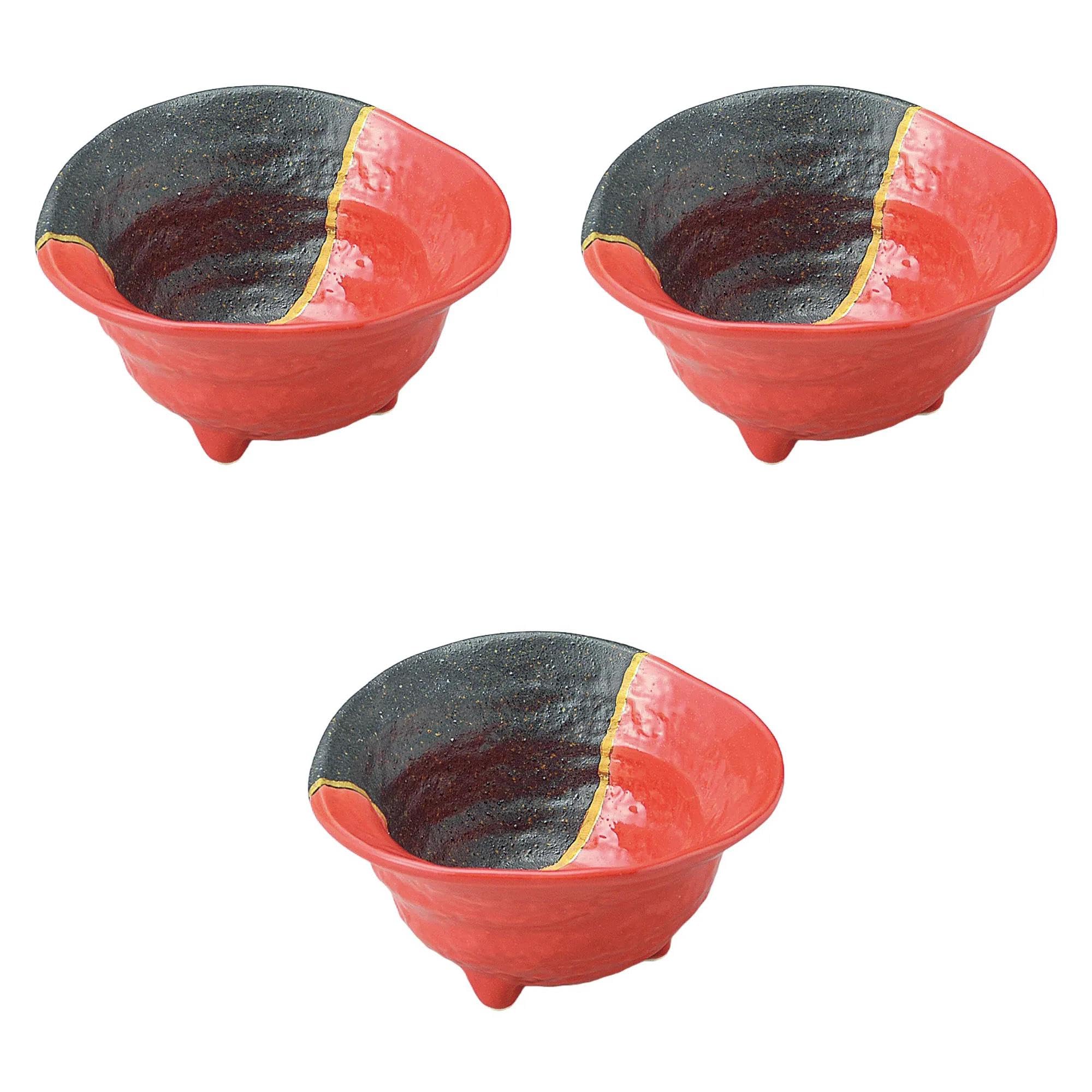 

Set of 3 Red and Black Small Bowls x Small Bowls by Setomonohonpo Gold-lined Three-legged [11 5.5cm]