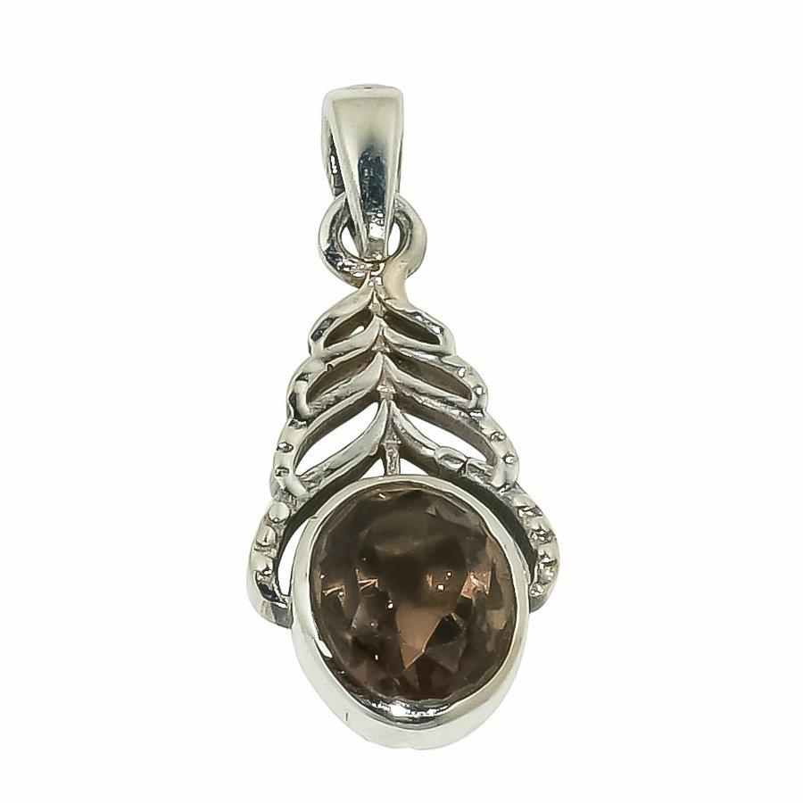Natural Smoky Topaz Gemstone 925 Solid Sterling Silver Gift Pendant 1.25" J9D42
