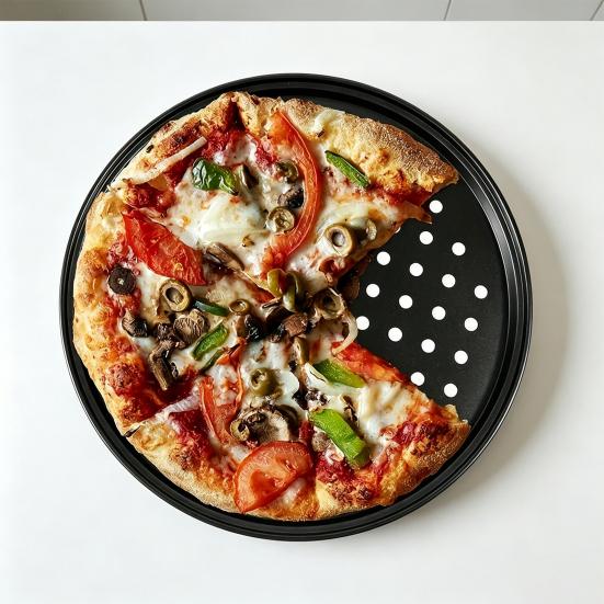 4Pcs Non-Stick Pizza Pan with Perforated Holes Heavy-Duty Round Barbecue Grill Pan Heat-Resistant Multipurpose Baking Tray for Bread Roasting Grilling