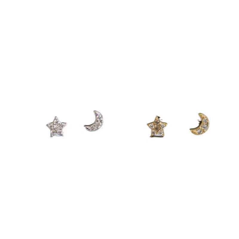 S925 Sterling Silver Star and Moon Mini Stud Earrings