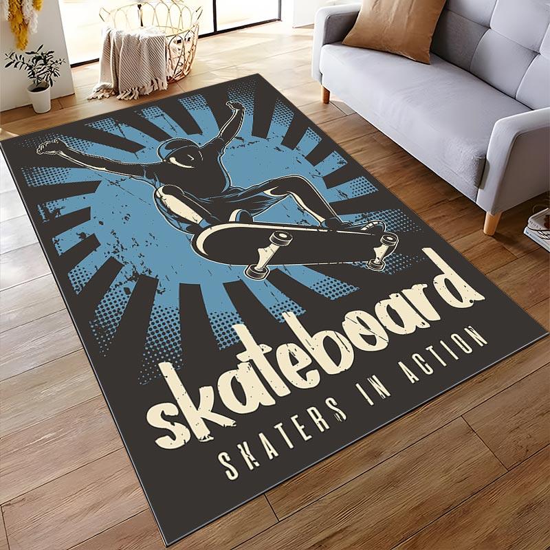 Skateboard Themed Carpet for Living Room - Skaters In Action Decor Suitable for Use As an Anti-slip for Living Room Bedroom Sofas