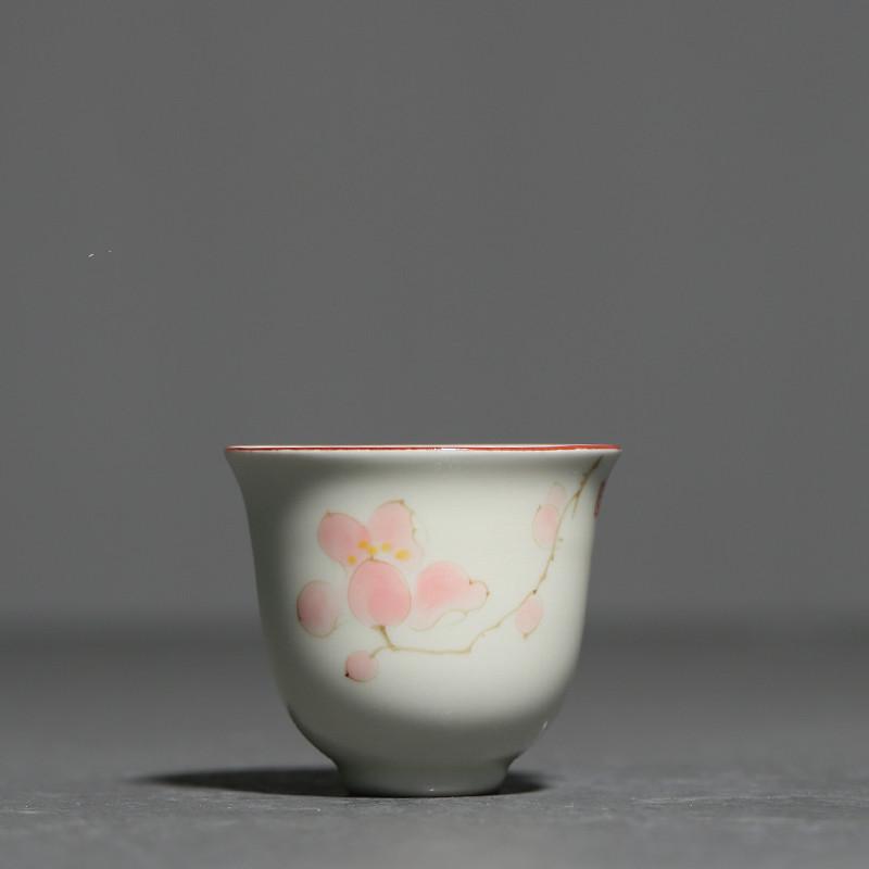 1 Pc Chinese Ceramic Tea Cup Handmade Flower Pattern Tea Bowl Porcelain Teacup Household Teaware Travel Personal Meditation Cup