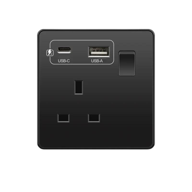 

Black Universal Smart 3.1A USB C Wall Socket,UK Type-C 18W Fast Charging Plug Adapter Outlet,Dual Socket with Power Indicator 110-250V&Universal