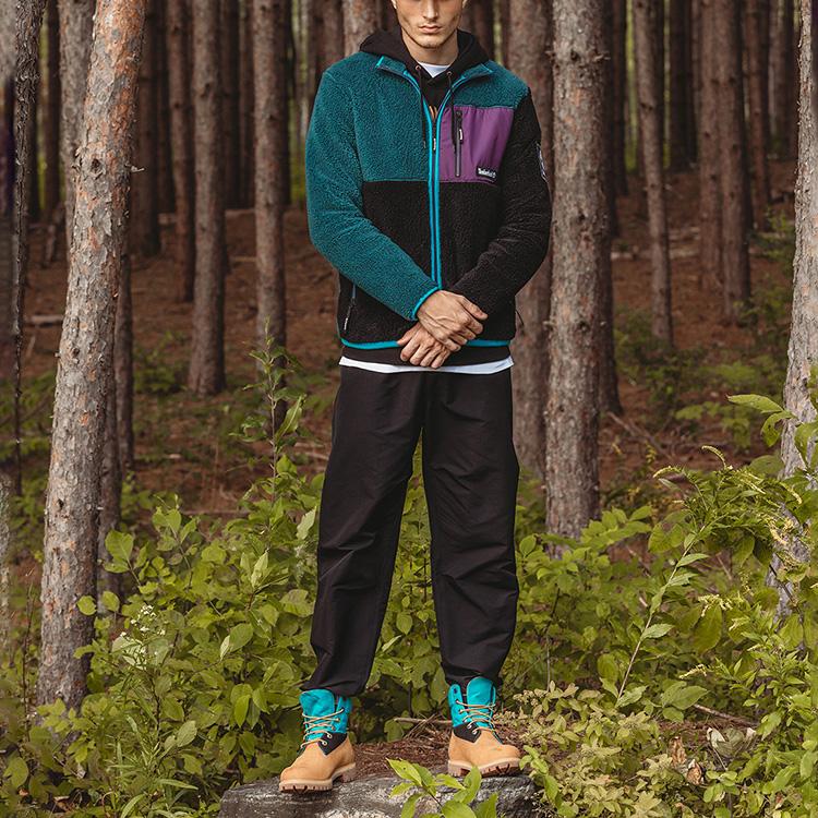 Timberland Pánská bunda Color Block s fleecovou podšívkou a kapsou na zip Černá Zelená A2AXT-CU0