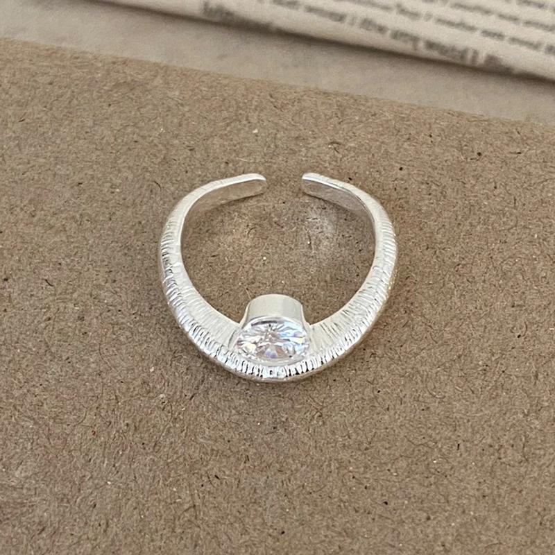 Real  Sterling Silver 18K Gold Zircon Round Opening Rings for Women Vintage Geometric Fine  Minimalist Accessories