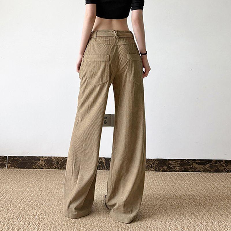 Retro Cord Samtfarbene Freizeithose mit lockerem Bund Hot Girl Weitbeinige Hose Herbst- und Winterstil