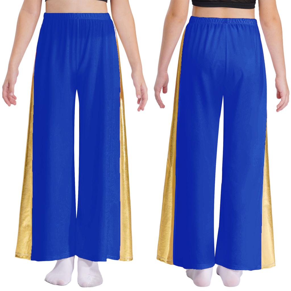 Metallic Patchwork Wide-Leg Pants for Girls: High Waist Elastic Waistband Loose Trousers for Liturgical Dance Ceremony