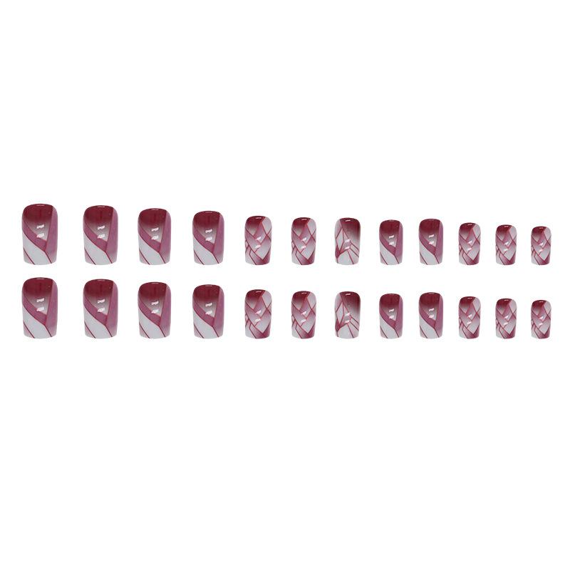 24 Pcs European and American Square Medium and Long Broken Crack Burgundy Glass Nail Art Piece Finished Wear Nail