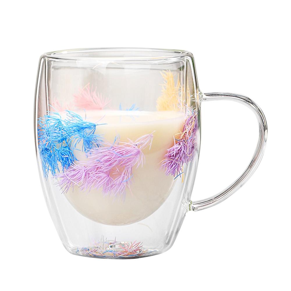 Tørket blomst dobbeltlags kaffekopp Glass Dobbeltvegg Kaffekrus Tørkede blomster Glasskopp Tekopp Melkekopp Krus Drikkeglass
