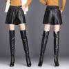 2026 New Women's PU Leather Wide-Leg Shorts, Elastic Waist & Slimming Base Layer, Plus Size Bootcut Pants for Spring/Autumn.