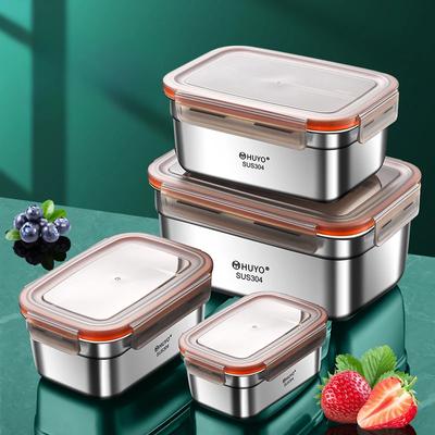 Food Grade 304 Stainless Steel Keep Fresh Lunch Box Home Refrigerator Special Fruit Bento Sealed Box High Temperature Resistance