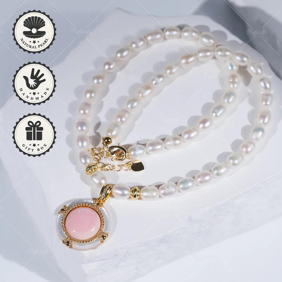 MYSOYA 6-7mm White Freshwater Pearl Necklace C550 35cm (14in)