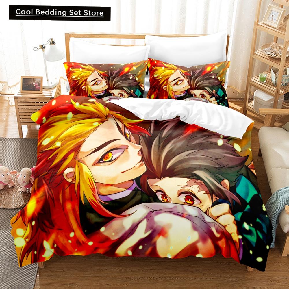Fashion 3D Print Cartoons Demon Slayer Bedding Sets Duvet Cover Set With Pillowcase Twin Full Queen King Bedclothes Bed Linen