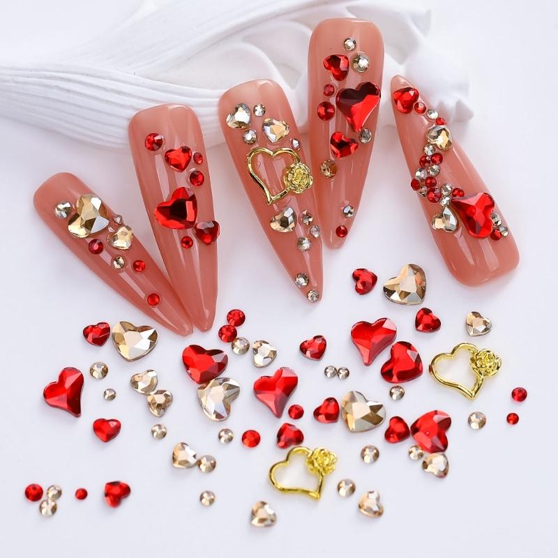 Valentine's Day Nail Charms Studs Nail Rhinestones Gems Luxury Nail Art Rhinestones Craft Diamonds Crystal Jewels Stones