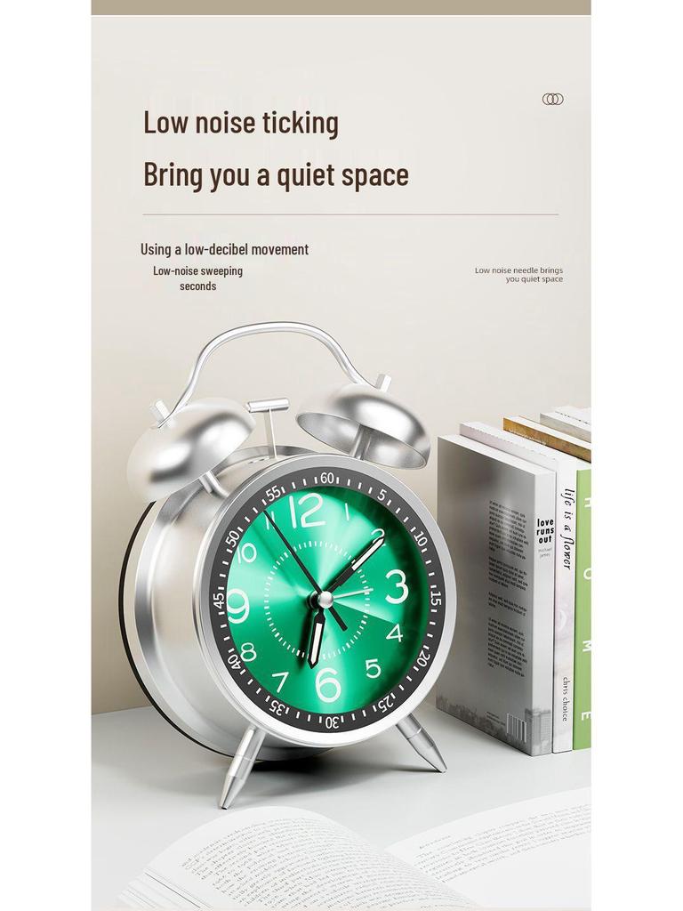 Rechargeable Metal Bell Alarm Clock with Night Light - Super Loud Wake-Up Device for Bedsides, Ideal for Students and Elderly Rooms.
