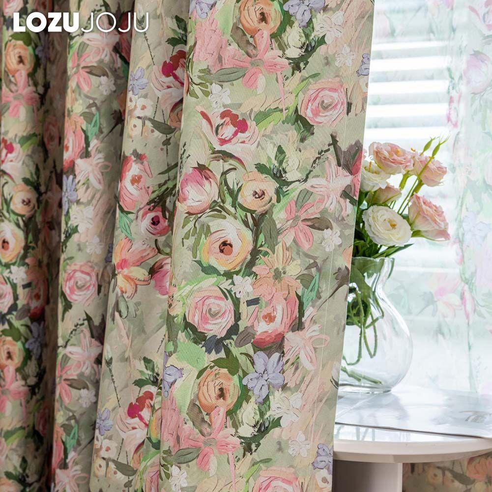 1PC LOZUJOJU European Pastoral Style Oil Painting Rose Print Curtain Full Blackout Curtains for Bedroom Living Room Balcony Window for Home Decor