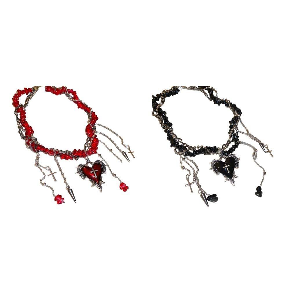 Gravel Bead Love Double Layer Choker Korean Y2K Style Metal Clavicle Chain  Cosplay
