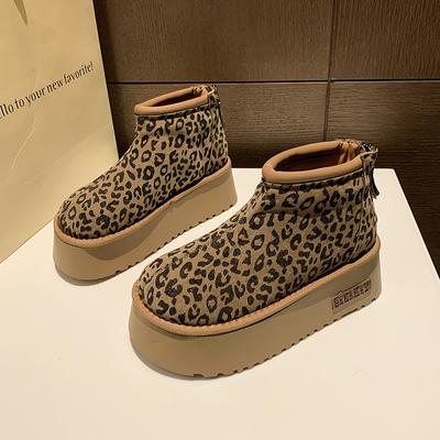 Leopard Platform Women Snow Ankle Boots Designer Flats Casual Shoes Short Plush Cotton Shoes 2024 Trend Warm Winter Botas Mujer