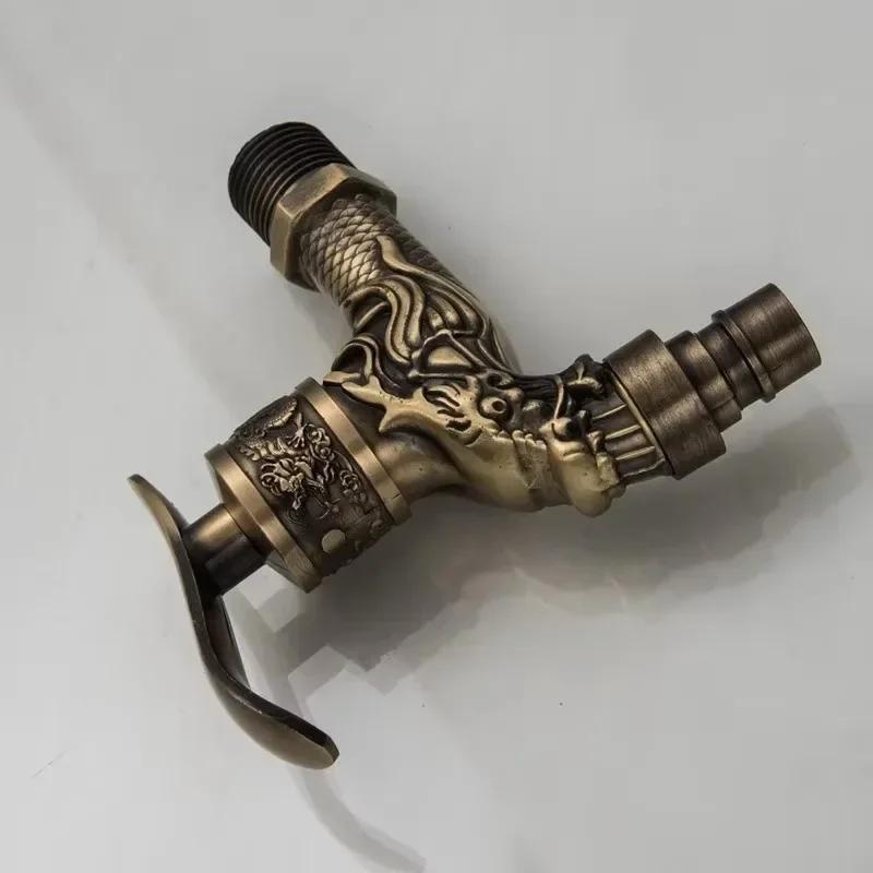 Antique Brass Basin Faucet Washing Machine Faucet Small Tap Carved Wall Mount Zinc Alloy Antique Bronze Outdoor Faucet Garden